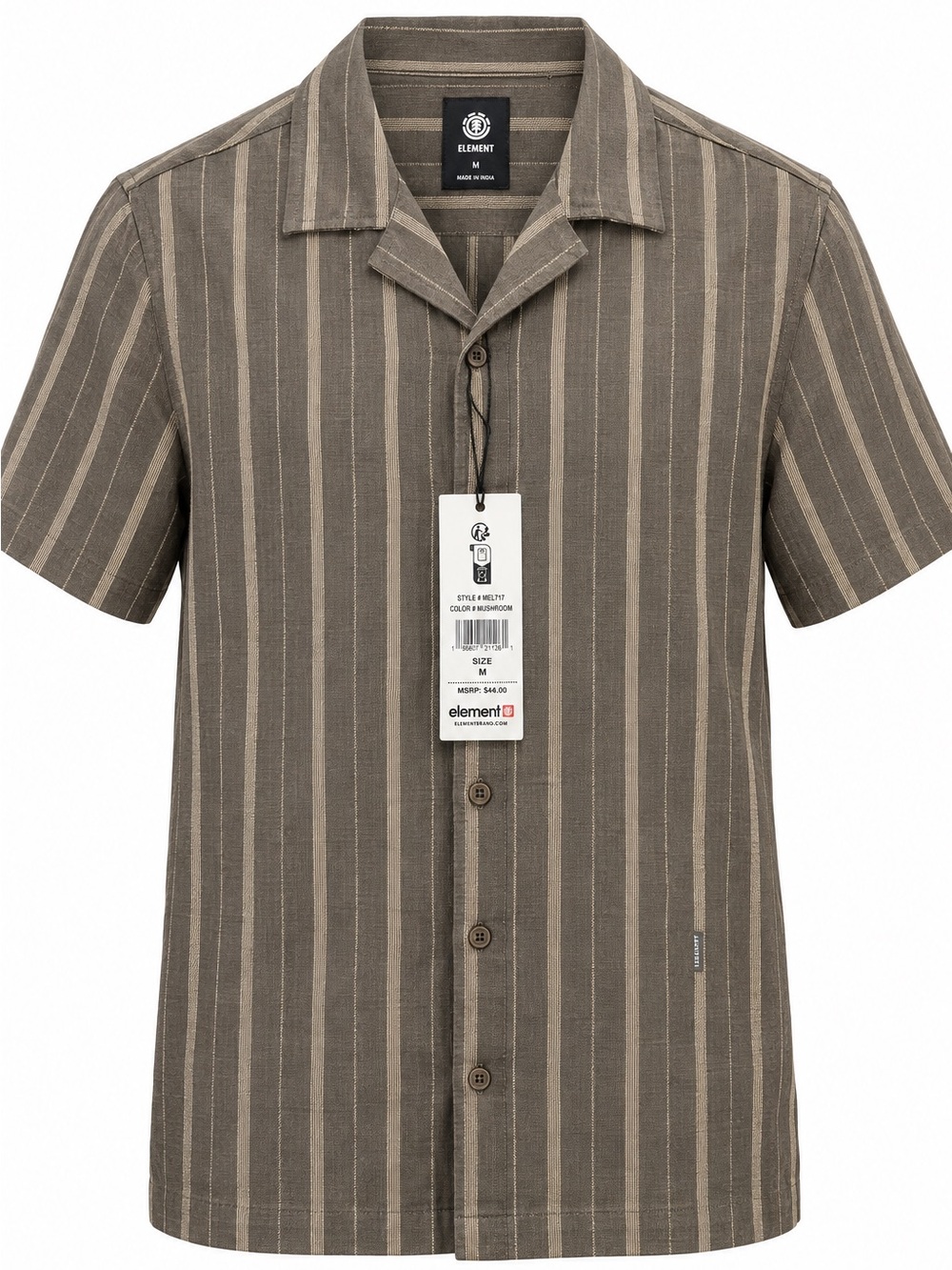 NWT Element MEL717 Men’s Striped Short Sleeve Button Up Shirt Mushroom M